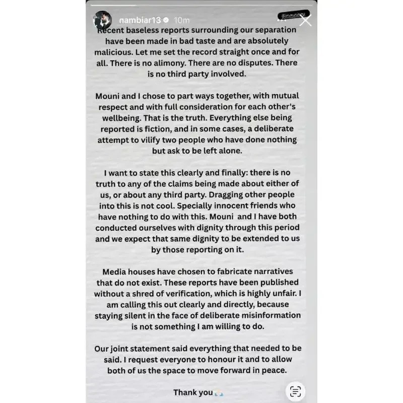 Suraj Nambiar Big revealed On Mouni Roy divorce