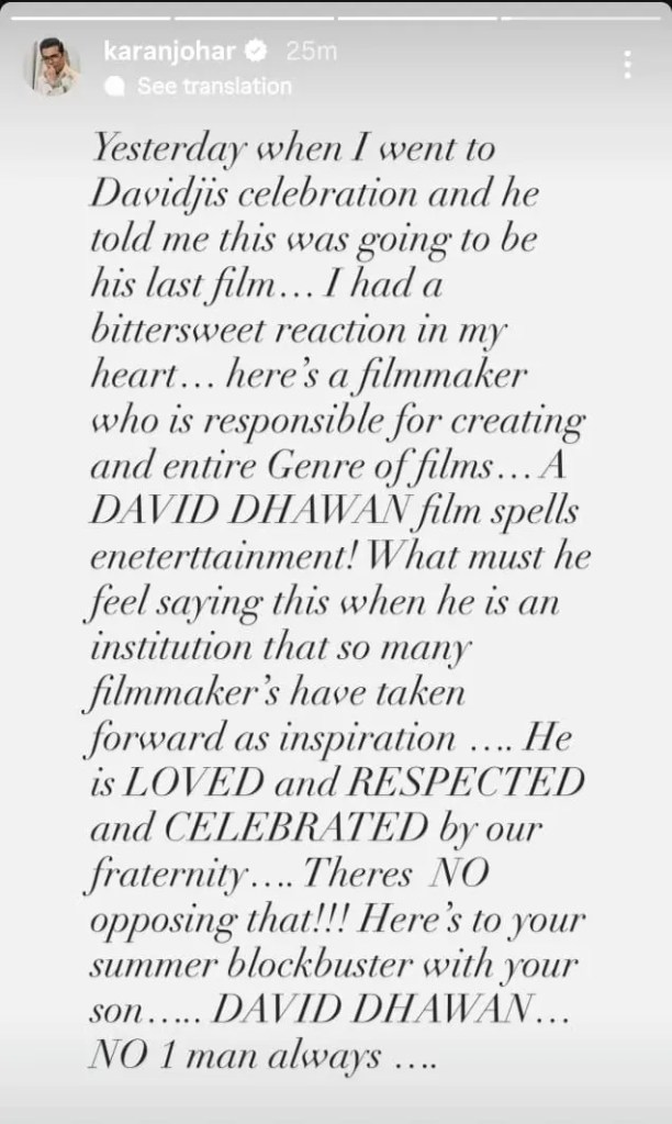 Karan Johar has emotional reaction to David Dhawan