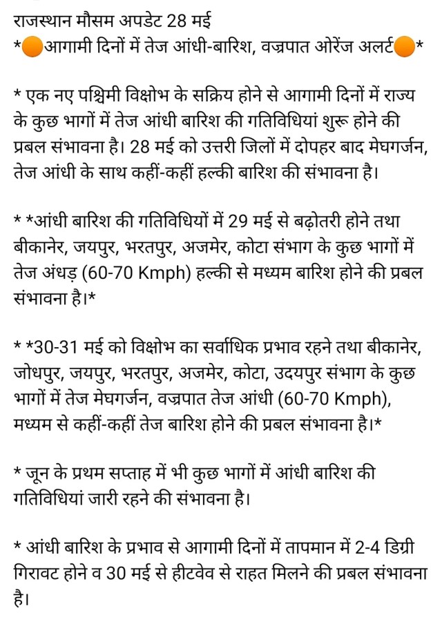 Rajastha weather update