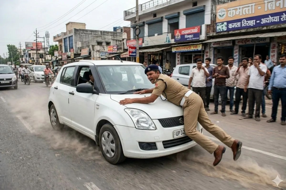 Lucknow Traffic Police Car Bonnet Incident, Lucknow, Lucknow News