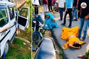 Bharatpur Giriraj Darshan family Driver dozed off car hit stone 7 seriously injured