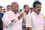 Congress President Mallikarjun Kharge with AICC General Secretary (Organisation) K.C. Venugopal