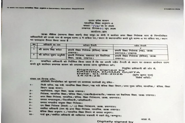 UP Education Department  Reshuffle Pratap Singh Baghel, Anil Bhushan Chaturvedi