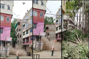 जयपुर परकोटे में गिराई गई पांच मंजिला खतरनाक इमारत, तीन महीने से दहशत में थे लोग
