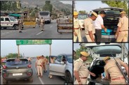 "राजस्थान पुलिस मेगा नाकाबंदी अभियान के दौरान सड़क पर वाहनों की सघन चेकिंग करते पुलिसकर्मी