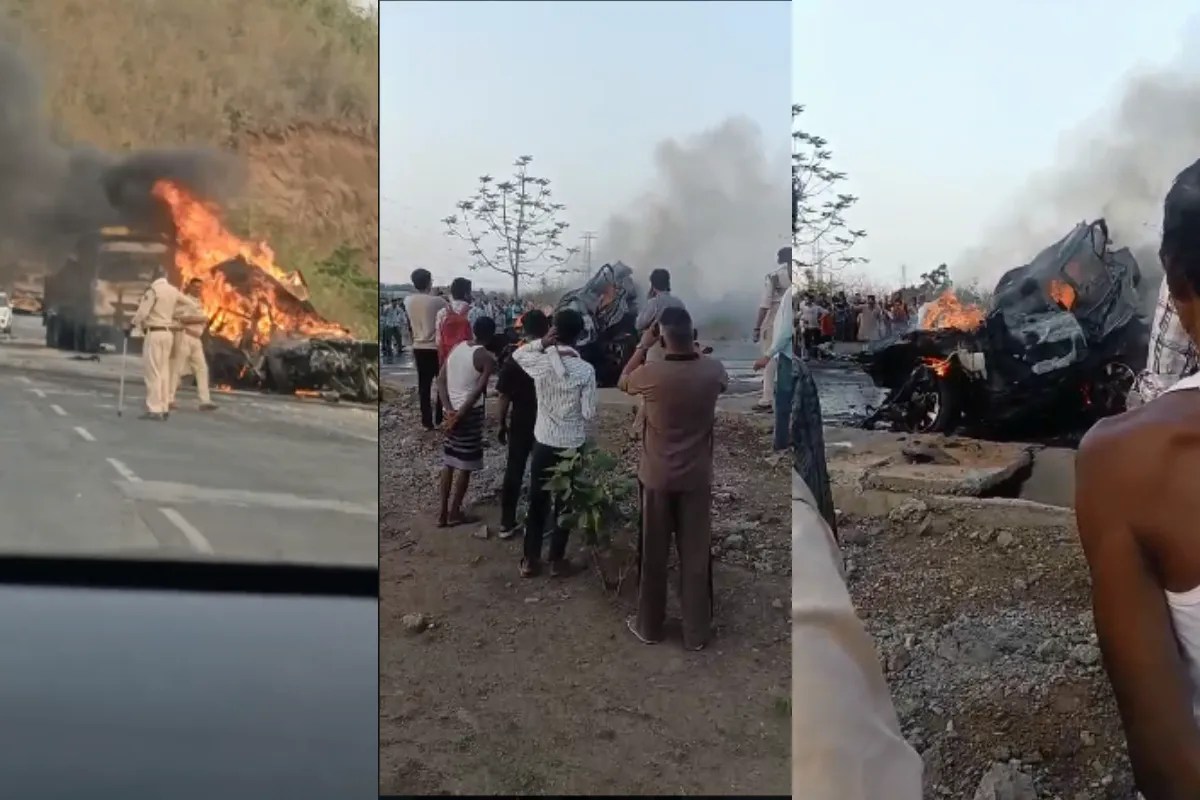 Jabalpur Horrific road accident two people burned alive inside Scorpio in jabalpur