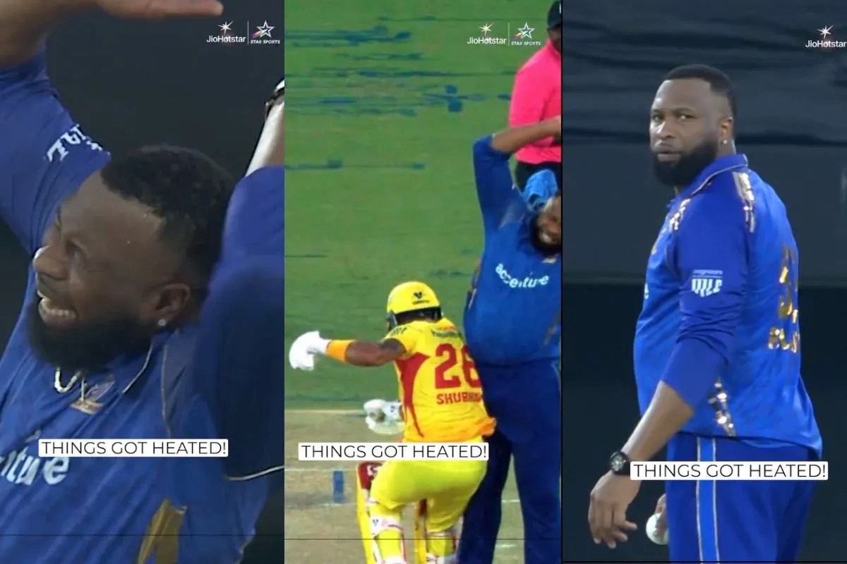Kieron Pollard, Kieron Pollard Video, Shubham Ranjane, Pollard vs Ranjane, MLC 2026, Major League Cricket, MI New York vs Texas Super Kings, Kieron Pollard Clash,