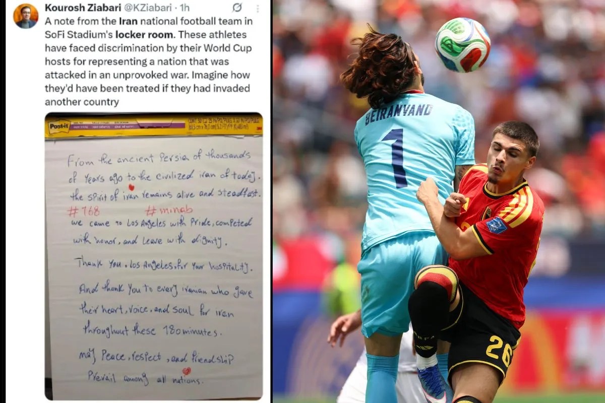 Iran Football Team, Iran vs Belgium, FIFA World Cup 2026, Iran Handwritten Note, Iran Dressing Room Message, Alireza Beiranvand, SoFi Stadium, Los Angeles World Cup, Iran Football News, Belgium vs Iran, FIFA World Cup News, Iran