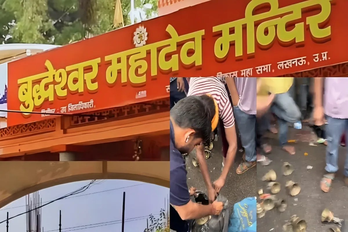 मंदिर का सेवादार घंटों के साथ रंगे हाथ गिरफ्तार हुआ आरोपी (फोटो सोर्स : भाषा संवाद WhatsApp News Group)