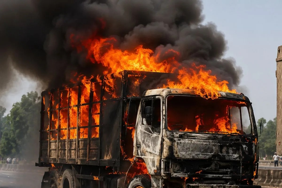 Delhi Jaipur Highway Canter Fire