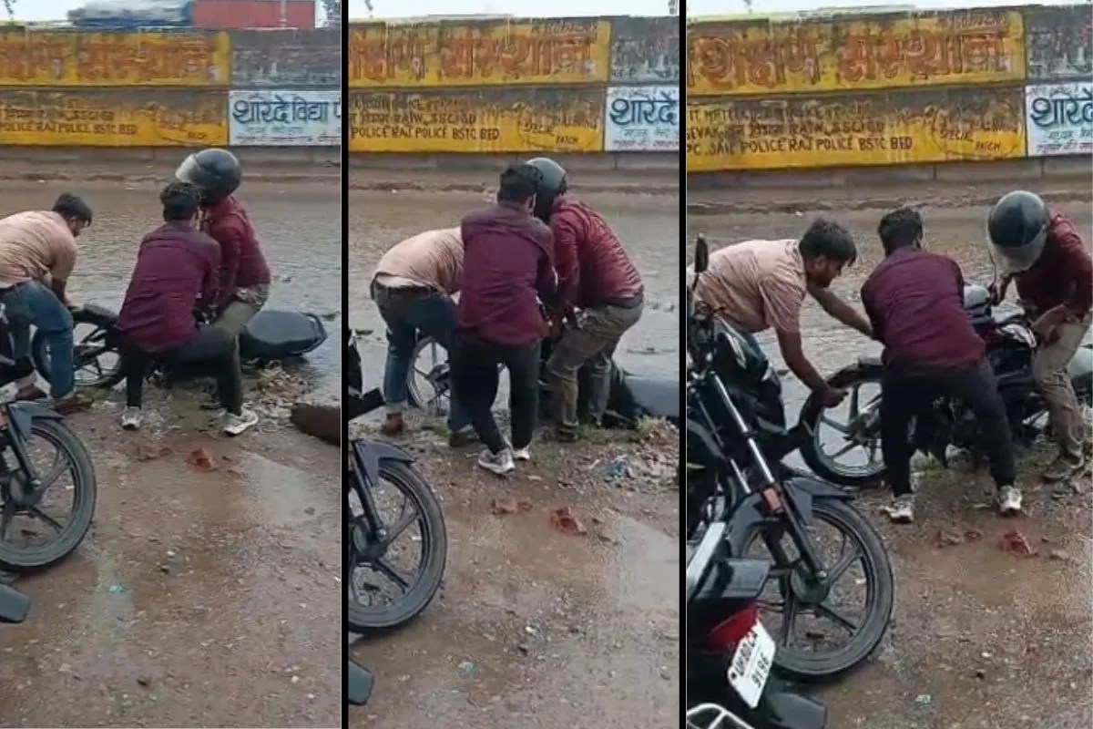 Dholpur Monsoon Return Rain Biker Falls into Open Drain