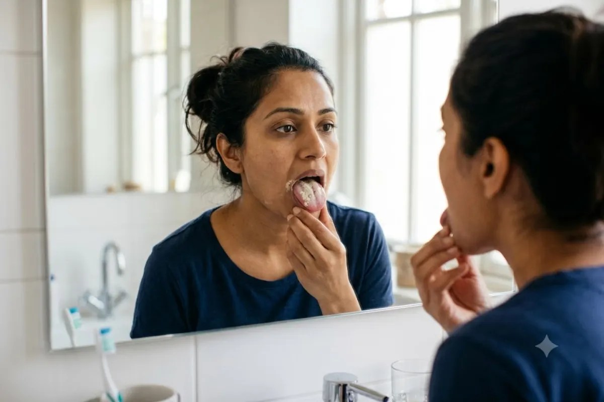 Oral thrush symptoms ,White coating on tongue ,Mouth fungal infection,