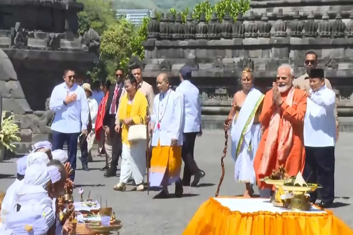 PM Modi offers prayers at Prambanan Temple in Indonesia.