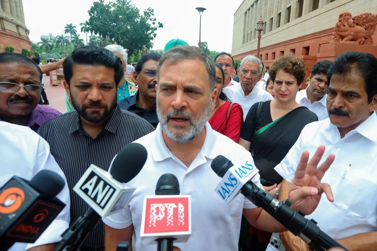 Rahul Gandhi addresses NEET paper leak protest.