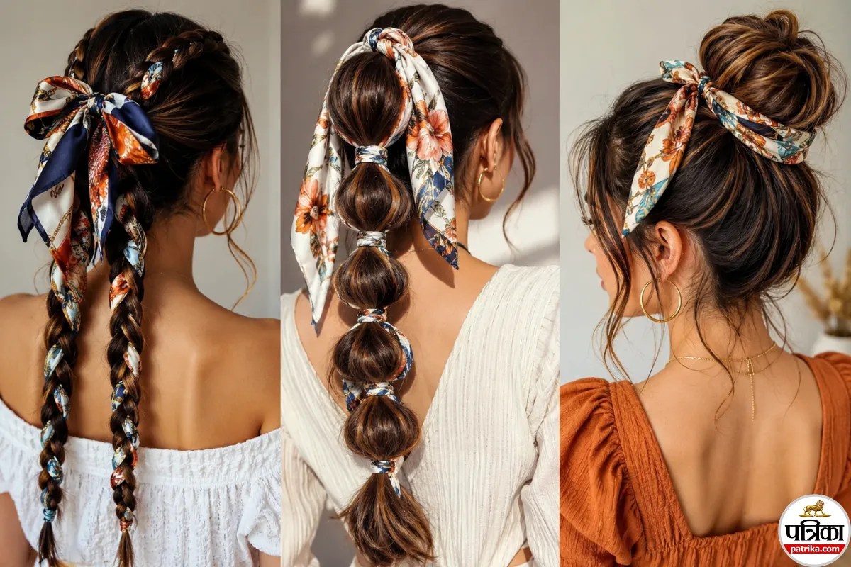 Double Braid Scarf Hairstyle, Scarf Bubble Braid Hairstyle