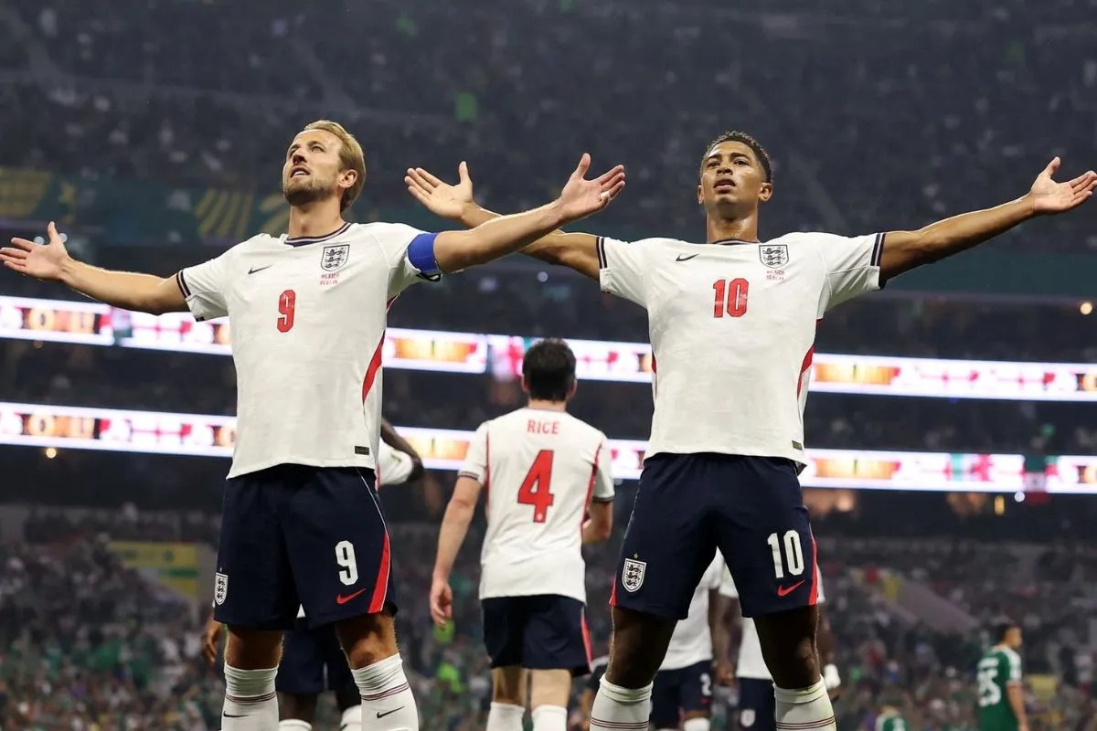 Soccer players celebrating a goal