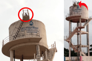 Farmer Climb On Water Tank