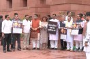 NDA MPs protest at Makar Dwar in the Parliament