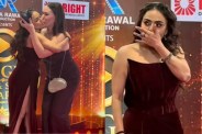 nikita rawal lip kissed by female fan in red carpet actress scared video