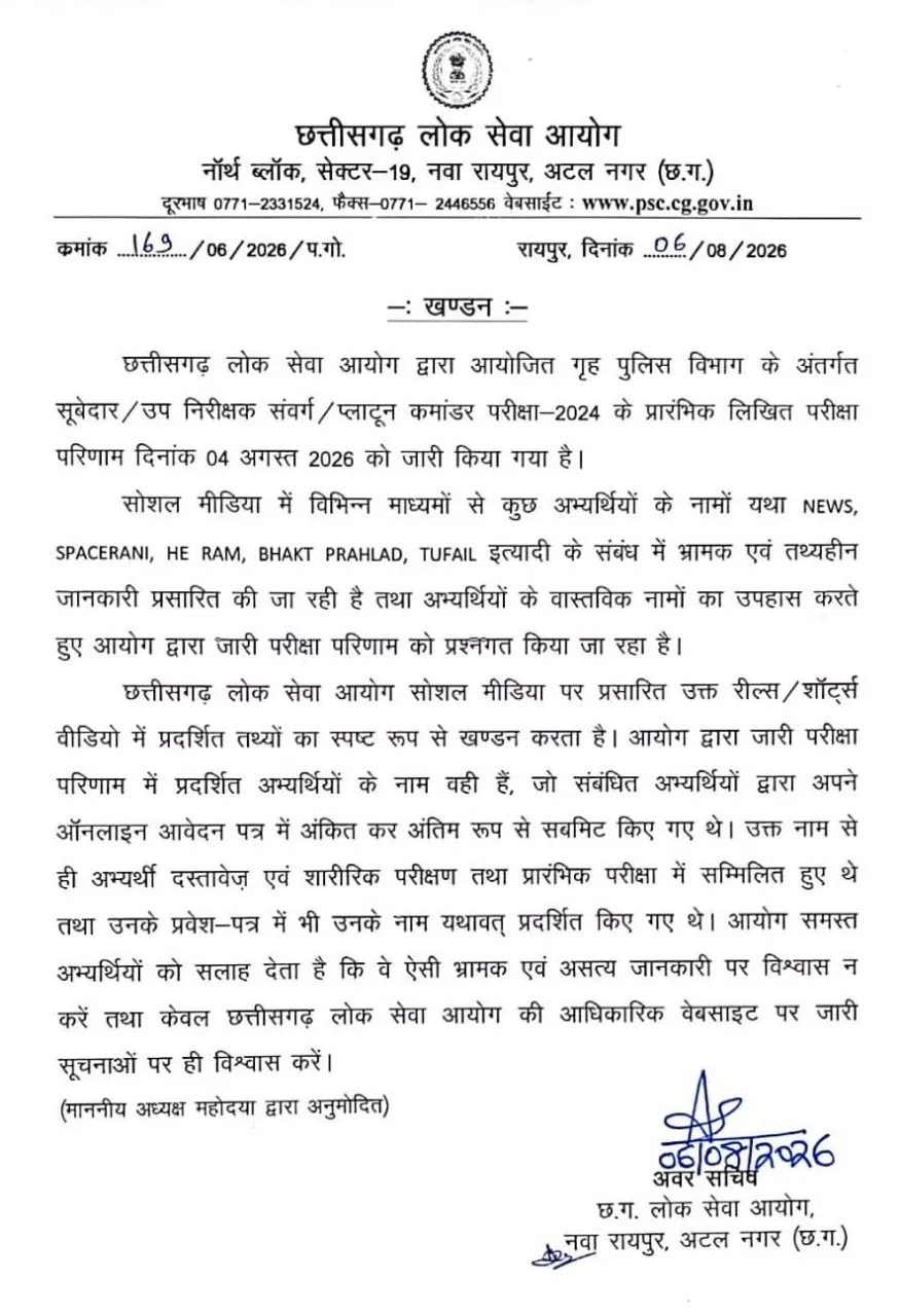 CGPSC Result Controversy: CGPSC SI भर्ती रिजल्ट पर सियासी घमासान (photo source- Patrika)