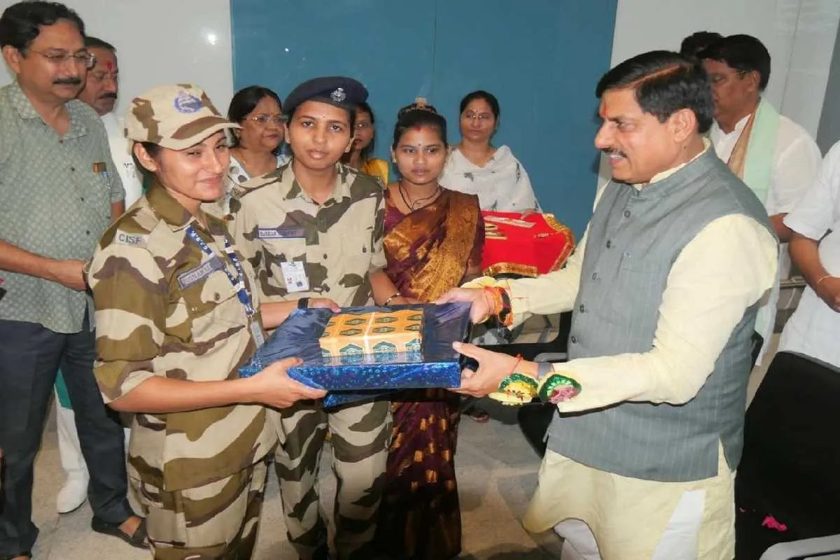 CISF Women Personnel Tie Rakhi To Mohan Yadav
