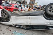 Car overturned in Ambikapur Ring Road