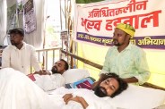 Devendra Nath Mahato stages a protest.