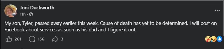 Tyler Duckworth passed away