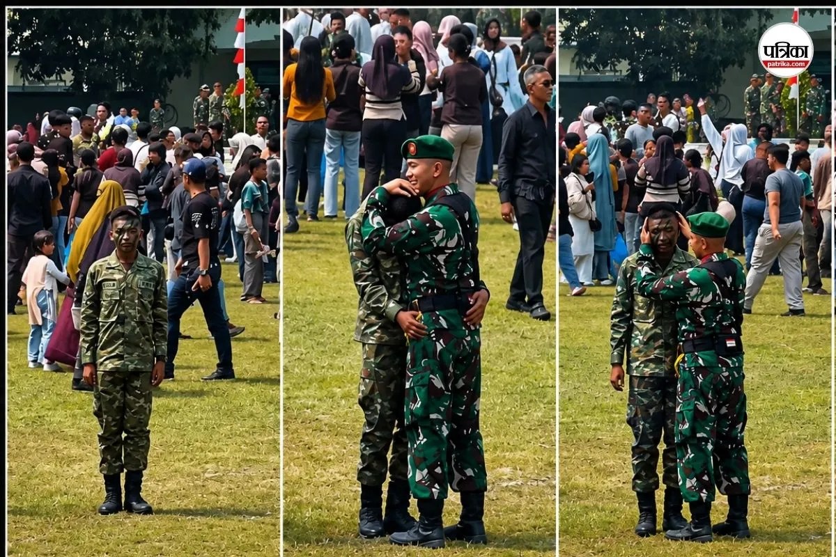 Soldier cries after commander hug