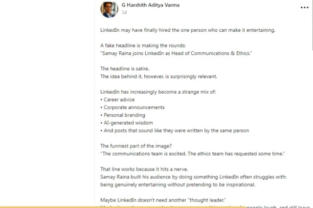 Samay Raina LinkedIn