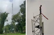 Young man climbed on mobile tower