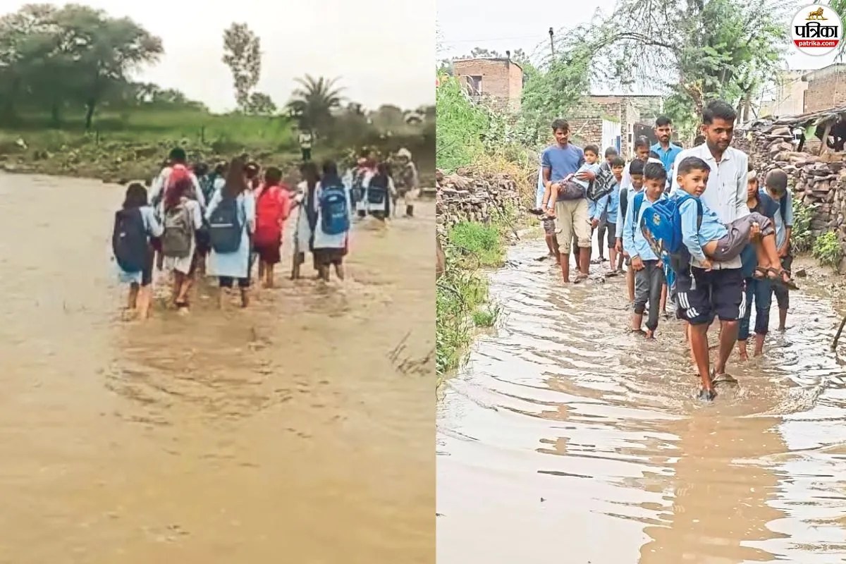 baran kids risk lives crossing flooded river