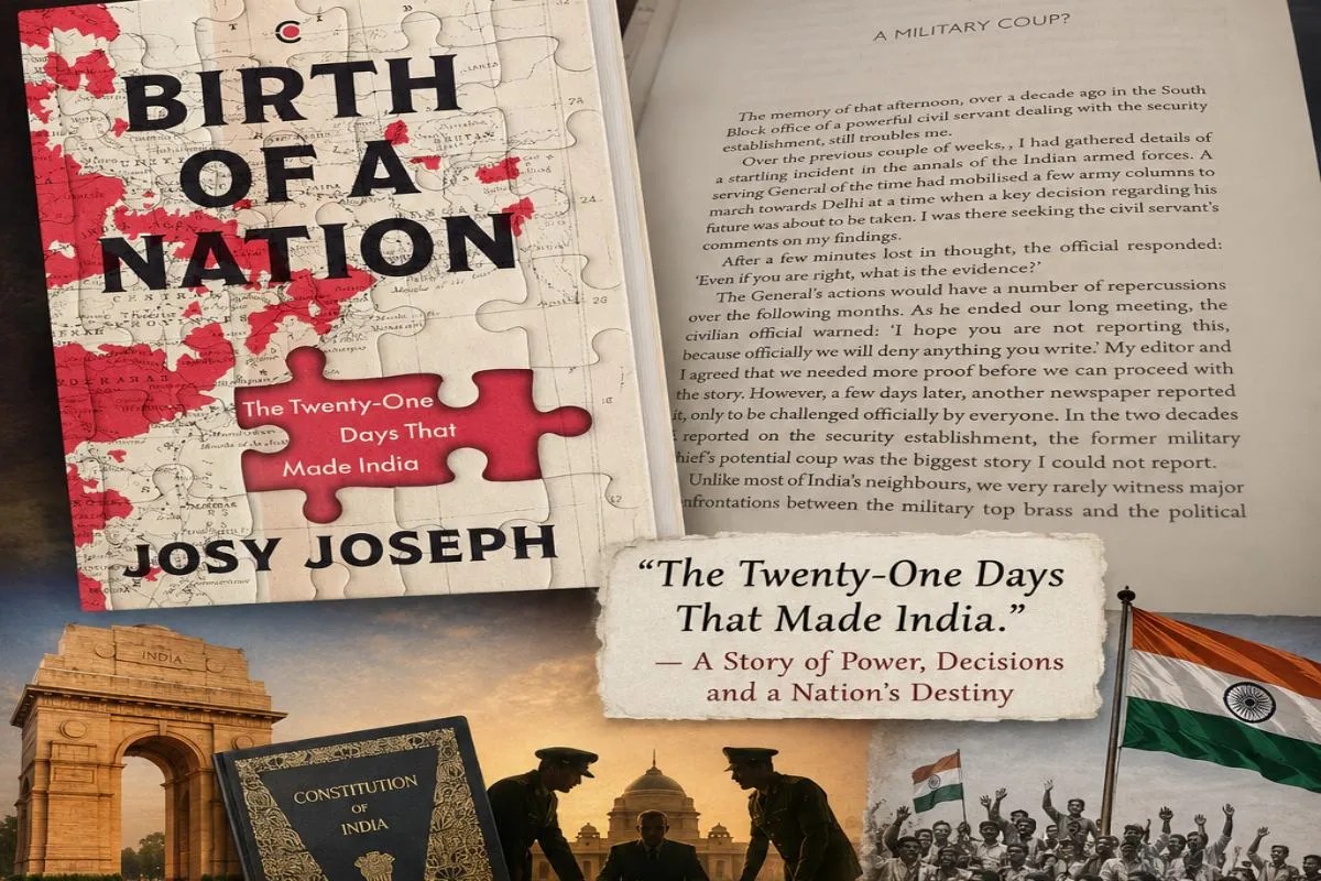 Birth of a Nation book cover with collage depicting the alleged Indian Army coup claim discussed in the book