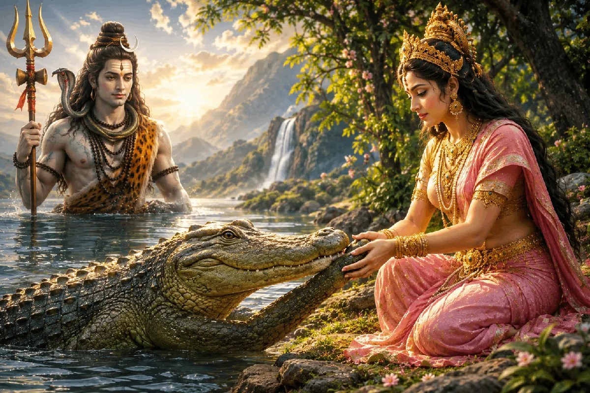 shiv-parvati crocodile story sawan katha shiv puran