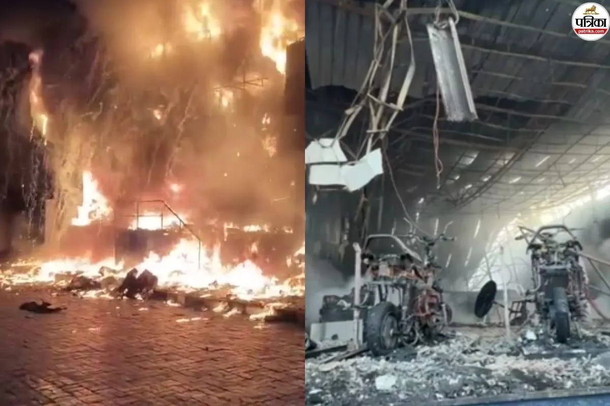 sikar fire blaze in 2 ev showrooms 40 vehicles gutted