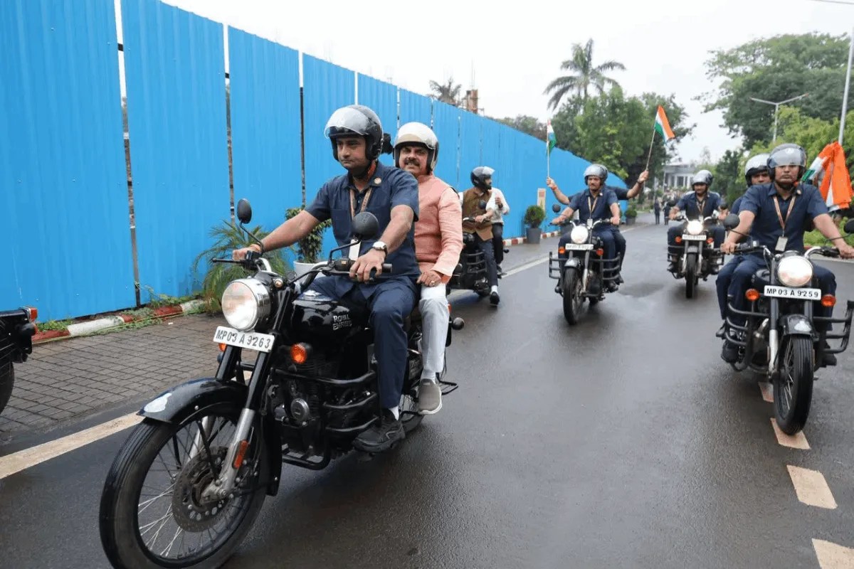cm mohan yadav out on a bike ride amidst bhopal rain
