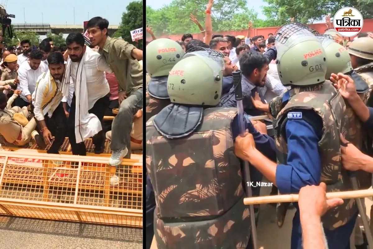 जयपुर में बैरिकेडिंग तोड़ विधानसभा का घेराव