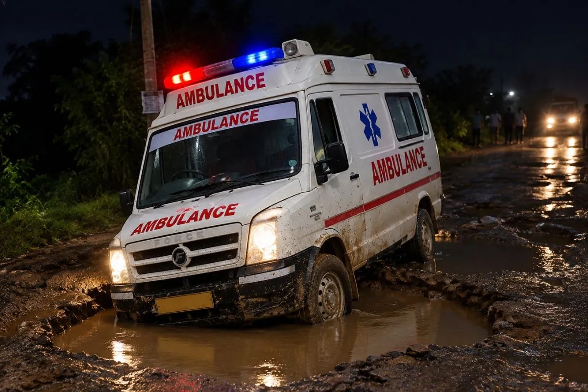 Agra News, Ambulance Stuck in Pothole, UP Health Department, CMO Agra, UP News