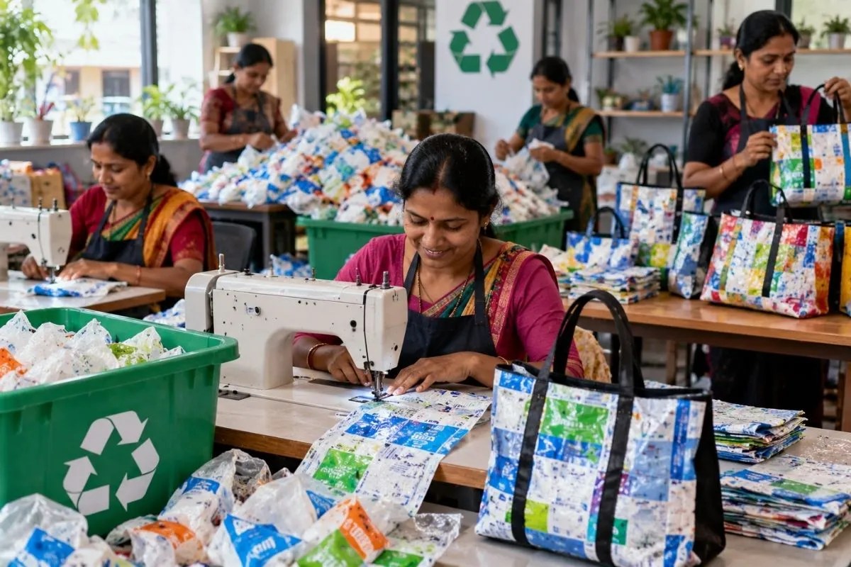 Bags making from polythene packets