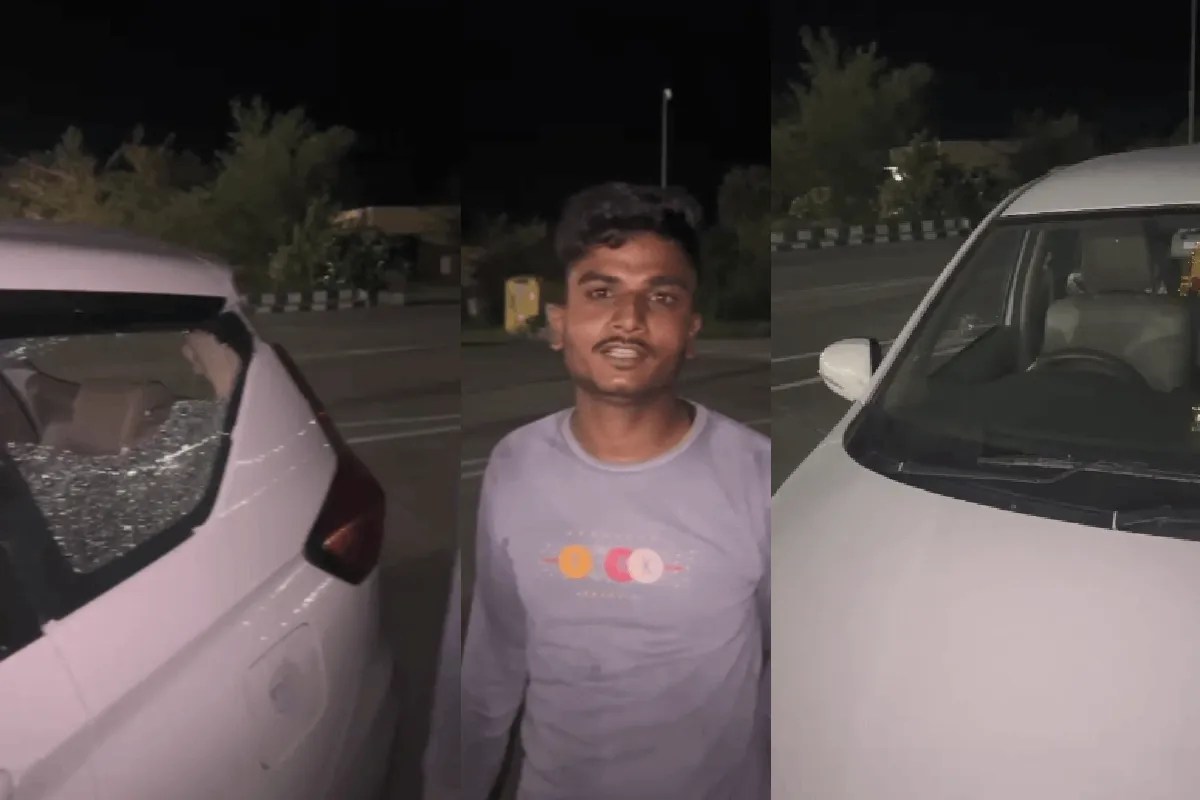 delhi-mumbai 8 lane expressway stone pelting gujarat car window smashed