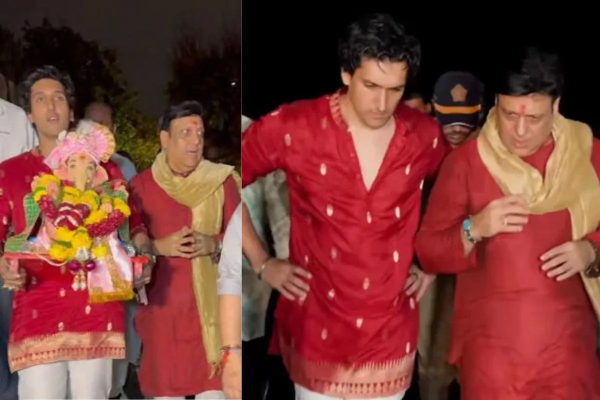 Govinda Ganpati Visarjan With son Yashvardhan sunita ahuja skip