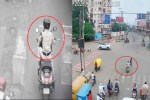 पुलिस वर्दी में महिला ने तोड़ा सिग्नल, (Photo Source - Patrika)