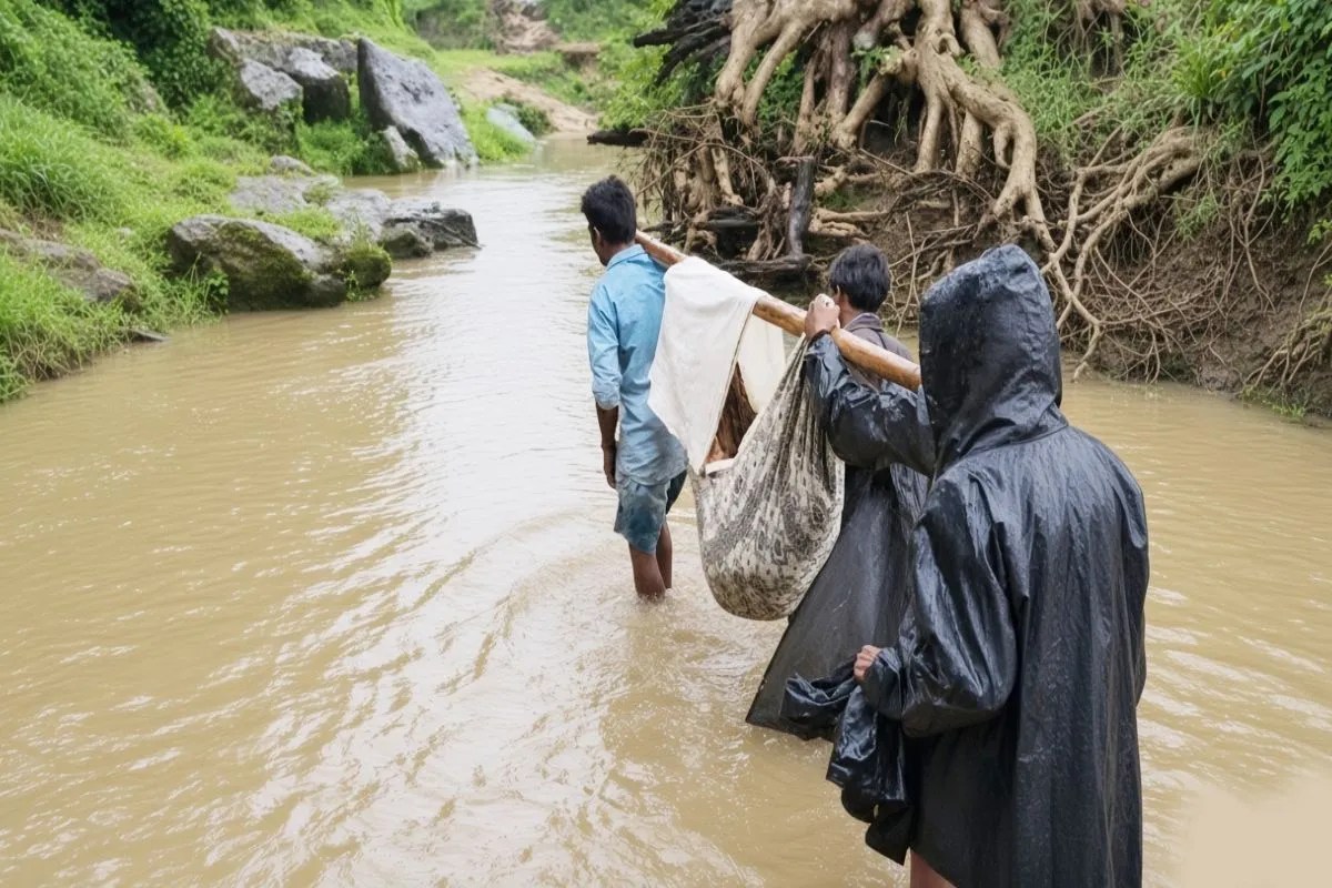 नवविवाहिता को अस्पताल ले जाते परिजन (Photo Source - Patrika)