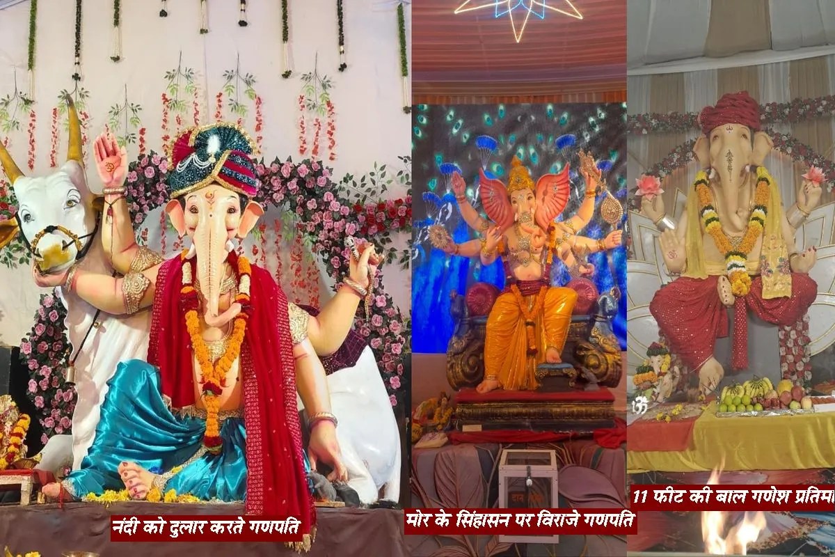 खंडवा के गणेश पंडालों में उमड़ रही भीड़, नंदी से लेकर मोर सिंहासन तक दिख रहे बप्पा के अनोखे स्वरूप