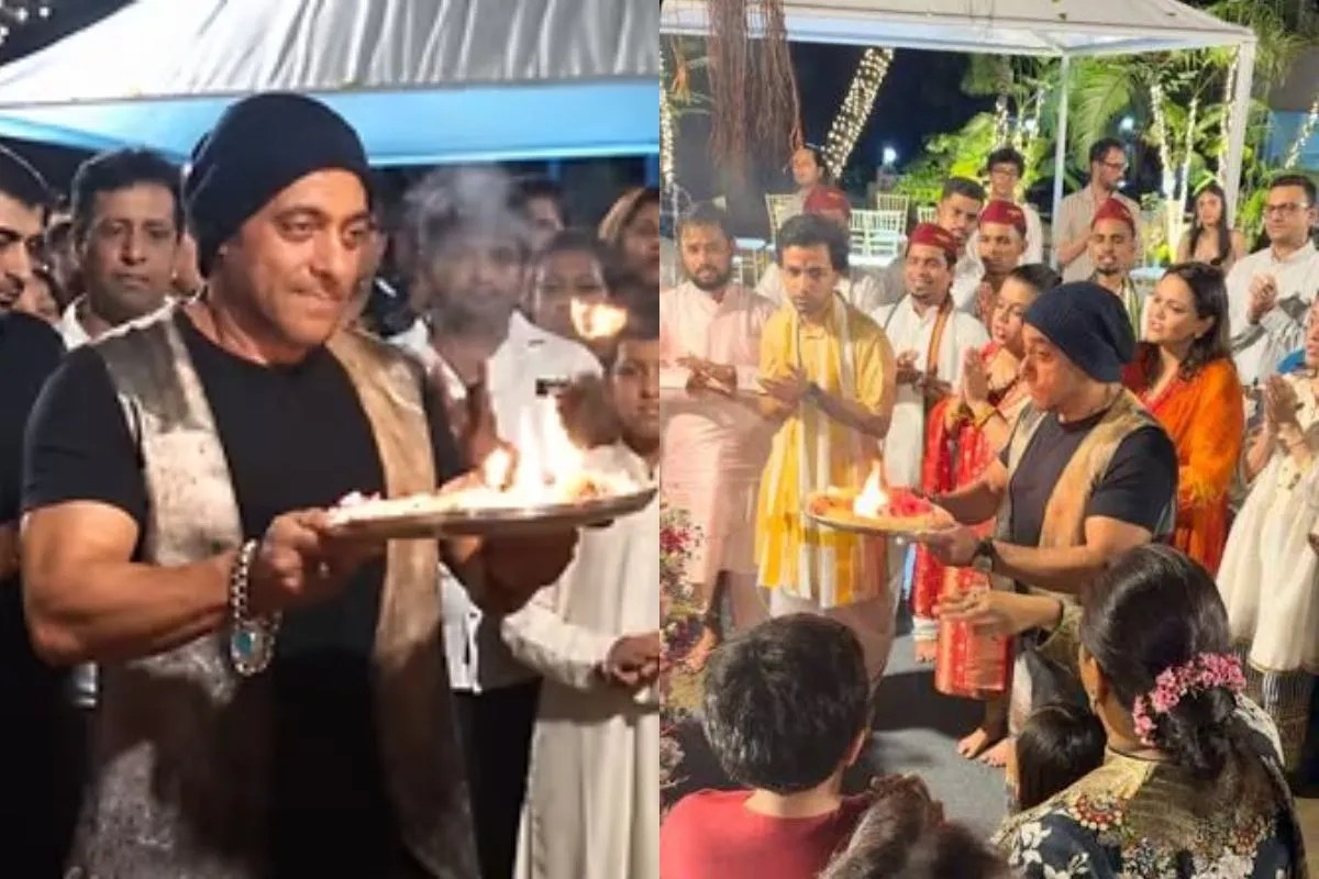 Salman Khan performs Ganpati Aarti in wrong direction Arpita Khan corrects
