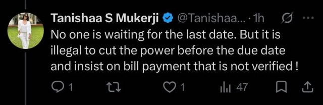Tanishaa Mukerji Post On Electricity Cut