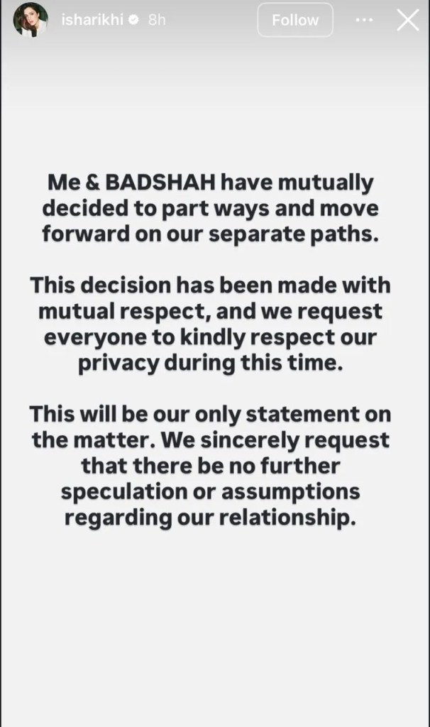 Badshah and Isha Rikhi confirm divorce