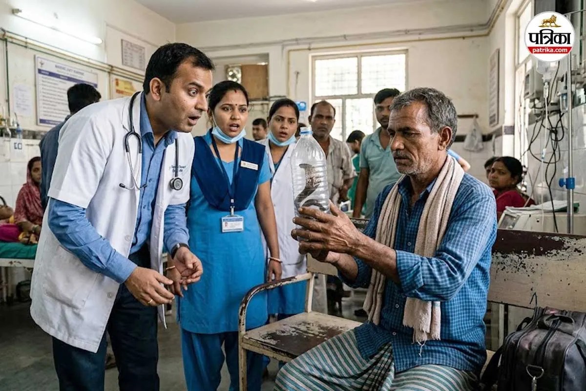 rampur man brings snake bottle hospital after snake bite