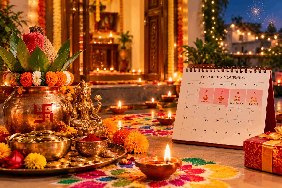 diwali 2026 calendar dhanteras lakshmi puja bhai dooj