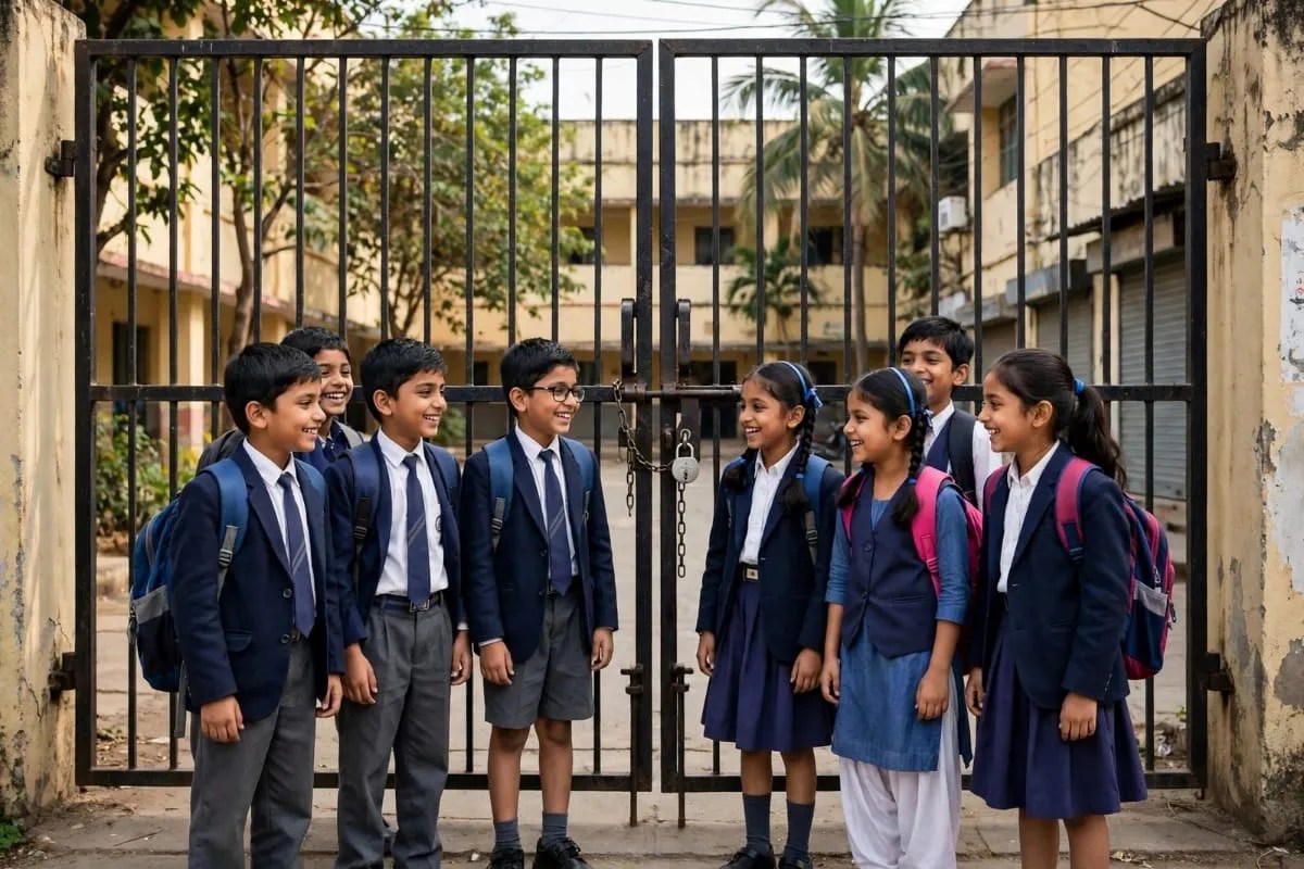 स्कूलों में अवकाश घोषित, फोटो सोर्स- मेटा एआई